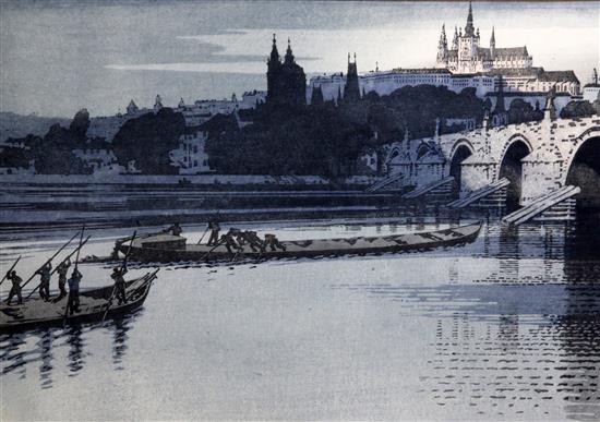 John Edgar Platt (1886-1967) View of Prague from the river, overall 9.75 x 14in.